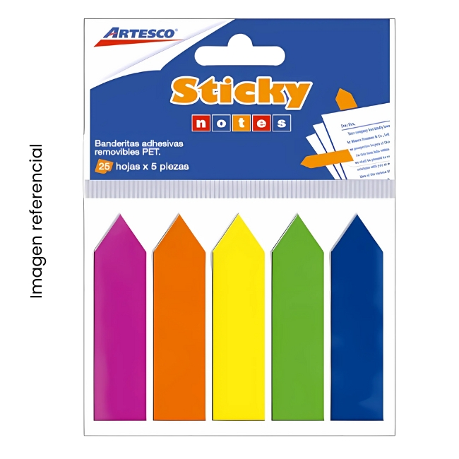 ARTESCO BANDERITAS ADH FLECHAS 5COL X25H NEON