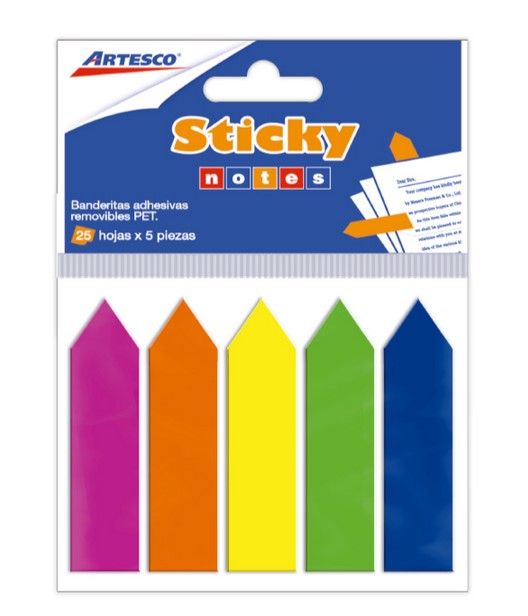 ARTESCO BANDERITAS ADH FLECHAS 5COL X25H NEON