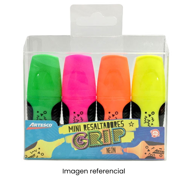 ARTESCO RESALTADOR GRIP MEDIANO NEON X4