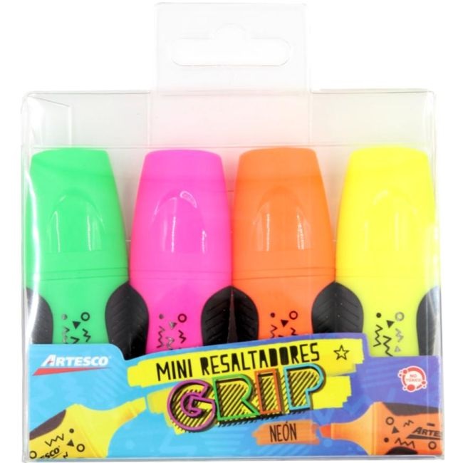 ARTESCO RESALTADOR GRIP MEDIANO NEON X4