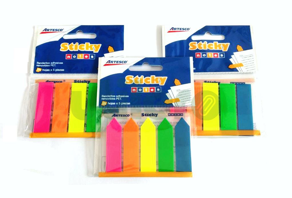 ARTESCO BANDERITAS ADH PET 5COL X25H NEON