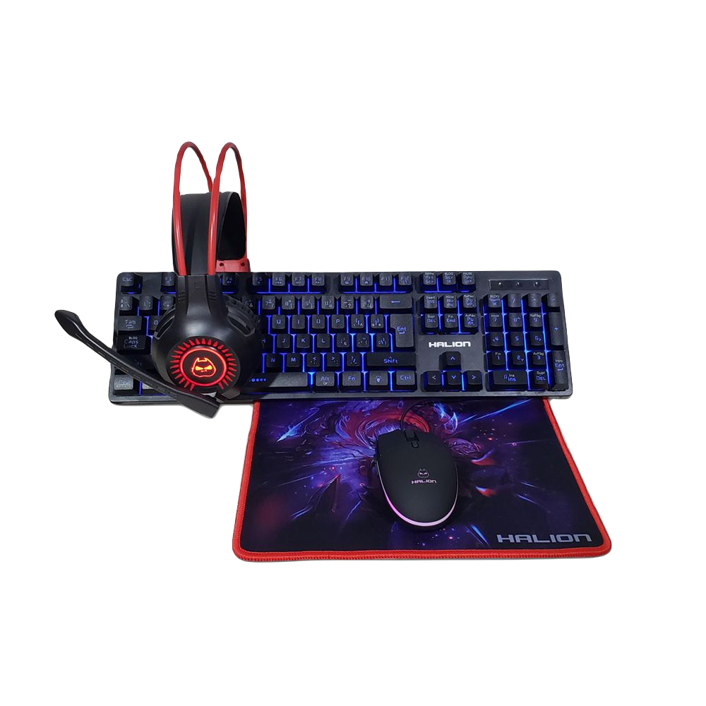 HALION KIT GAMER ARROW HA-405C: TECLADO LED + AUDIFONO C/MICROFONO LED + MOUSE 6 BOTONES LED + PAD MOUSE 28X23CM