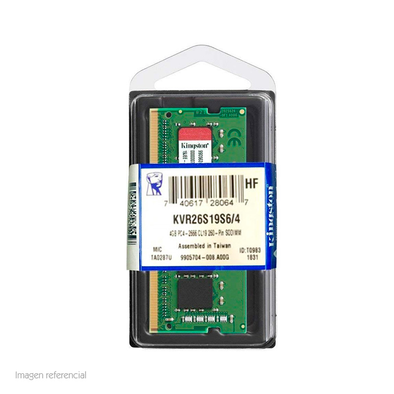 KINGSTON MEMORIA RAM SO-DIMM DDR4 4GB CL19 2666MHz PC4-21300 P/LAPTOP