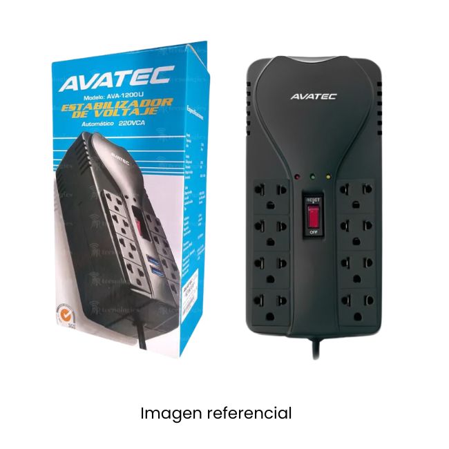 AVATEC ESTABILIZADOR AVA1200U 1200VA 8TOMAS USB3.0 LED 60HZ NEGRO 