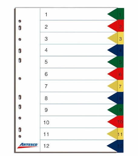 ARTESCO SEPARADORES A4 INDEX 12 DIVISIONES