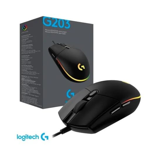 LOGITECH MOUSE G203 GAMER LIGHTSYNG OPTICAL 8000DPI RGB BLACK