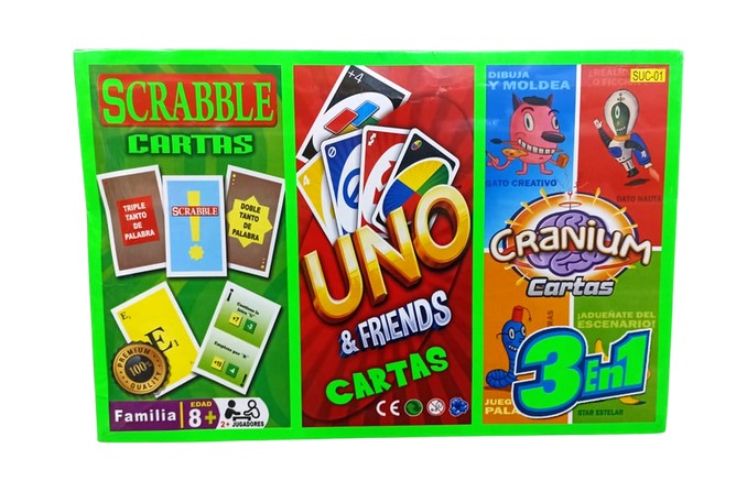 UNO + SCRABBLE Y CRANIUM 3 EN 1