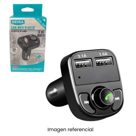 SEISA ADAPTADOR BLUETOOTH PARA CARRO 5.0 3.1A X2 USB TF CARD 12-24V HANDS FREE KOS-S26