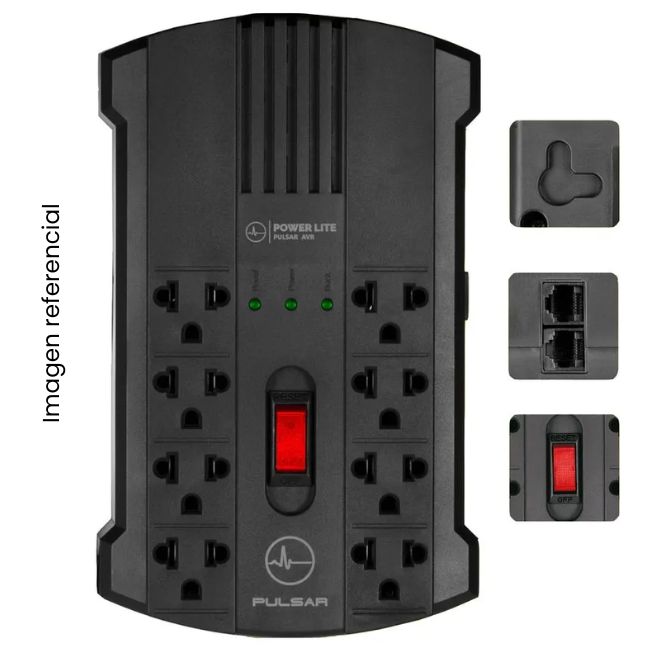 POWER LITE ESTABILIZADOR PULSAR AVR PLI1200 1200VA/600W 8 SALIDAS 4AVR+4PROTECT