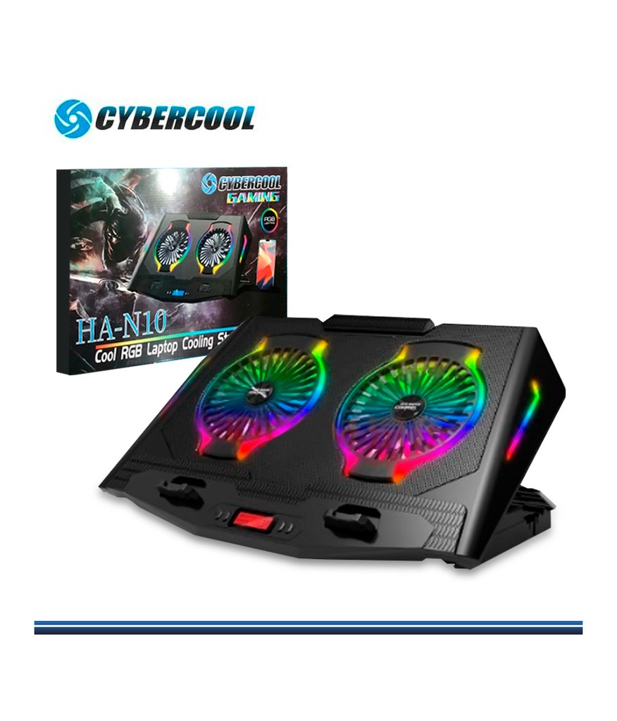 CYBERCOOL COOLER LAPTOP GAMER HA-N10 LUZ RGB + CONTROLADOR LCD