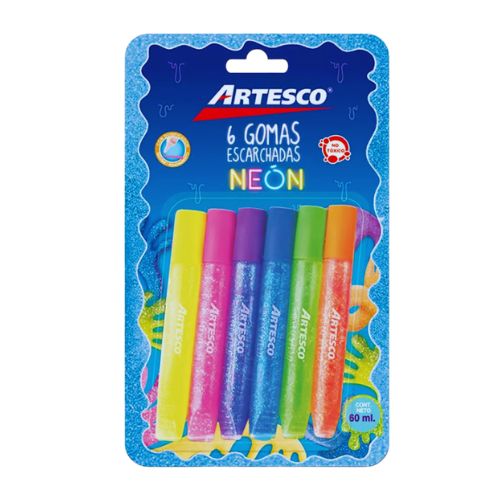 ARTESCO GOMA NEON ESCARCHADA 10ML X6