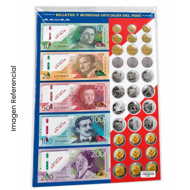 LAMINA DE MONEDAS Y BILLETES CARTON PLASTIFICADO 35X24CM APROX