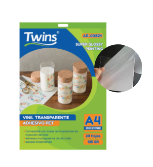TWINS PAPEL VINIL TRANSPARENTE FOTO ADH BRILLANTE A4 X20H AR-00824