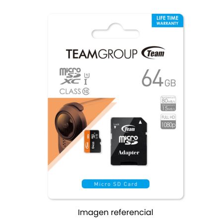 TEAM GROUP MEMORIA SD 64GB CL.10 + ADAPTADOR USH-I (TUSDX64GCL10U03)