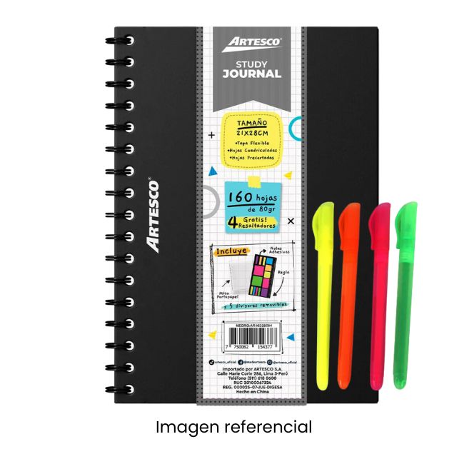 ARTESCO STUDY JOURNAL 160H 80GR + 4 RESALT NEGRO