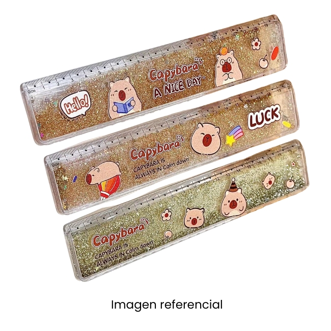 KAWAII REGLA 20CM GLITTER Y AGUA CAPIBARA