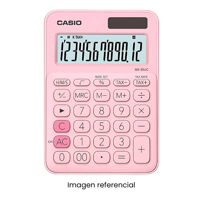 CASIO CALCULADORA MS-20UC-PK ROSADO 12 DIGITOS