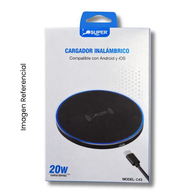 SUPER CARGADOR INALAMBRICO C43 20W CARGA RÁPIDA ANDROID/IOS BLANCO
