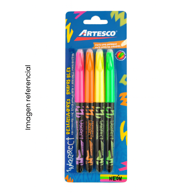 ARTESCO RESALTADOR BORRABLE INKORRECT NEON X4