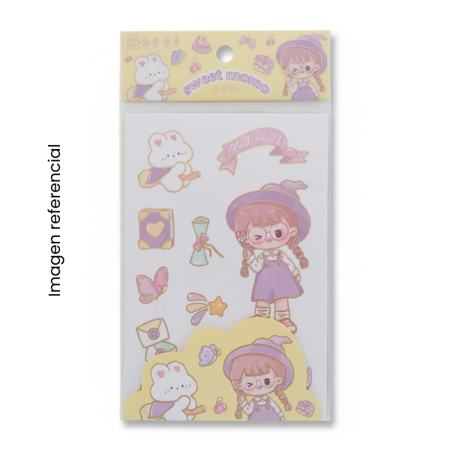 KAWAII STICKERS SET X4PCS 10X15CM MUÑECA MOMO 1024212