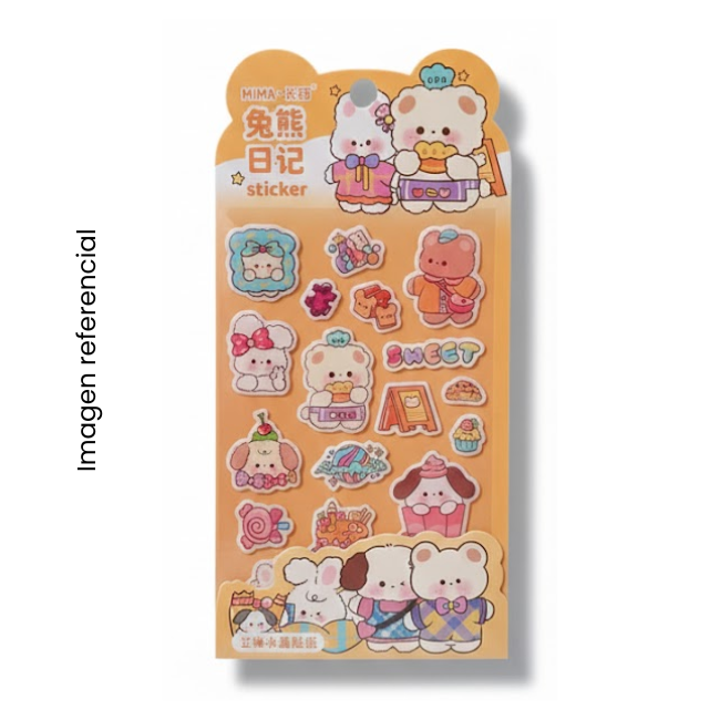 KAWAII STICKERS OSO Y CONEJO 9X19CM 1020126