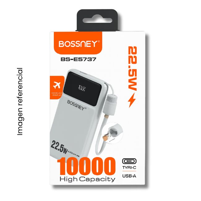 BOSSNEY POWER BANK BS-E5737 22.5W DISPLAY USB-A TIPO-C 10000MAH