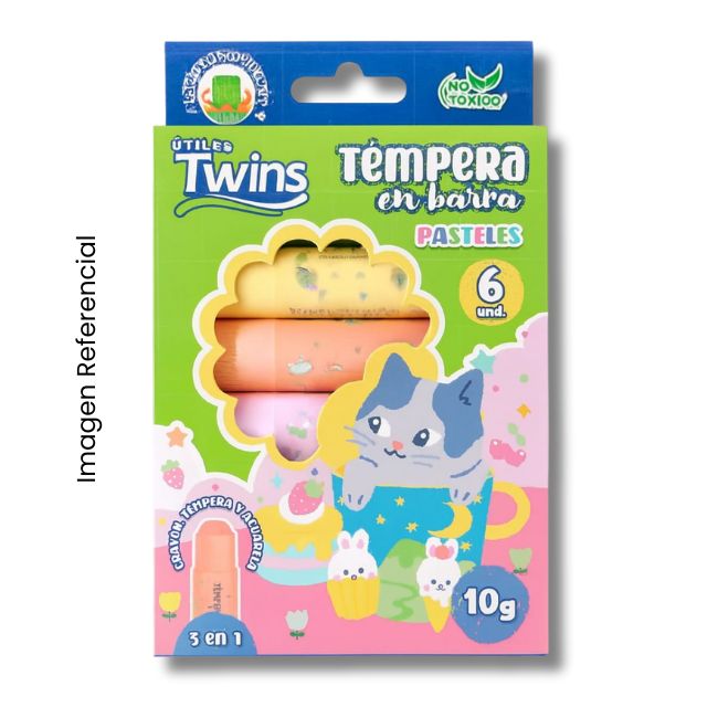 TWINS TEMPERA EN BARRA COLOR PASTEL X 6 COLORES AR-02560