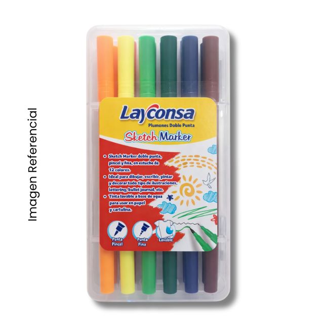 LAYCONSA PLUMONES DOBLE PUNTA (PINCEL Y FINA) X 12UND