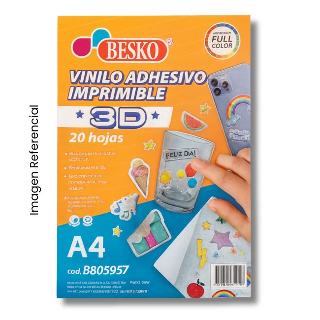VINILO ADHESIVO IMPRIMIBLE 3D A4 X UND