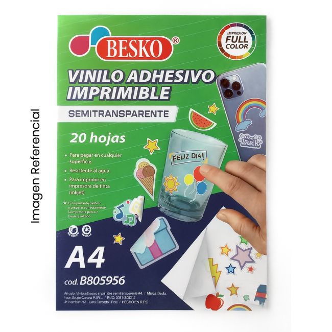VINILO ADHESIVO IMPRIMIBLE SEMITRANSPARENTE A4 X UND