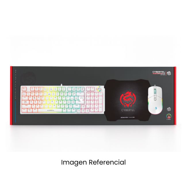 CYBERTEL KIT GAMER STRICKER GT1802W TECLADO MECANICO RAINBOW + PAD MOUSE  + MOUSE RGB BLANCO USB