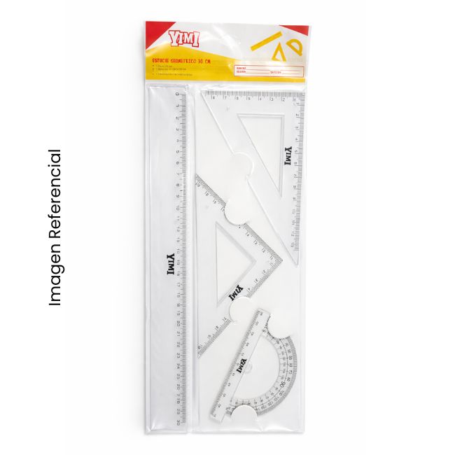 YIMI JUEGO ESCUADRA 30CM TRANSPARENTE