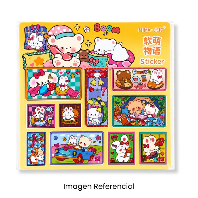 KAWAII STICKERS OSO Y CONEJO 17X17CM 3D 1021365