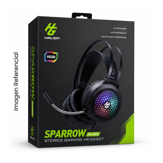 HALION AUDIFONO SPAROW HA-856 C/MICROFONO RGB USB + 3.5MM 50MM