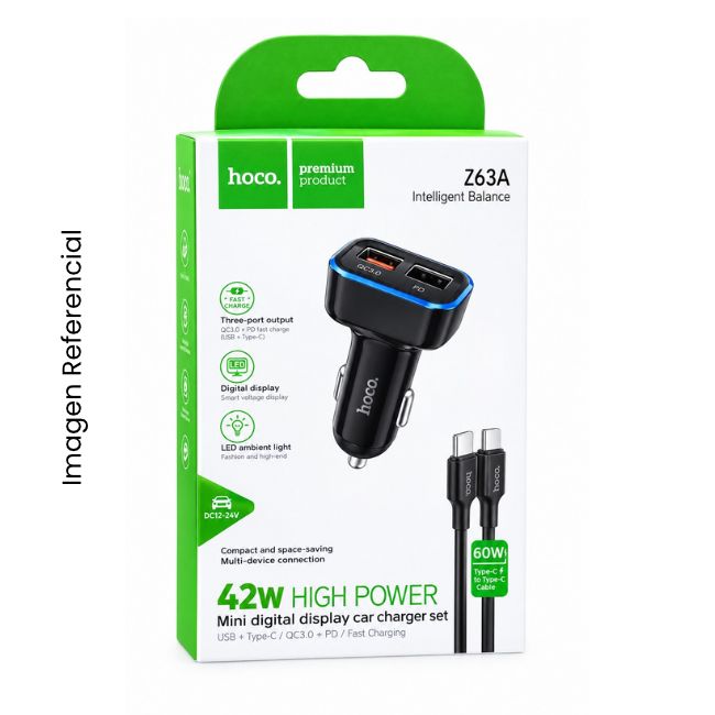 HOCO CIGARRERA PREMIUM Z63A 42W + CABLE TIPO C A C PARA CARRO