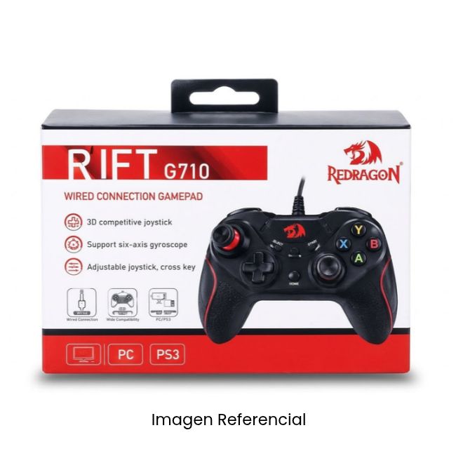 REDRAGON GAMEPAD RIFT G710 USB CABLEADO NEGRO CON VIBRACION TURBO Y 15 BOTONES